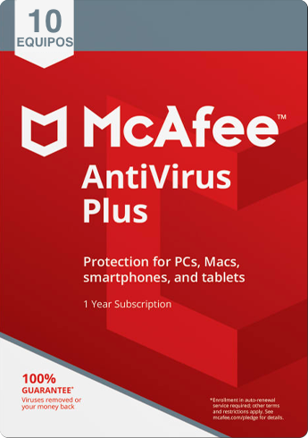 McAfee Antivirus Plus - 1 Año / 10 Dispositivos PC, Android, Mac, iOS