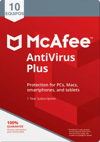McAfee Antivirus Plus - 1 Año / 10 Dispositivos PC, Android, Mac, iOS