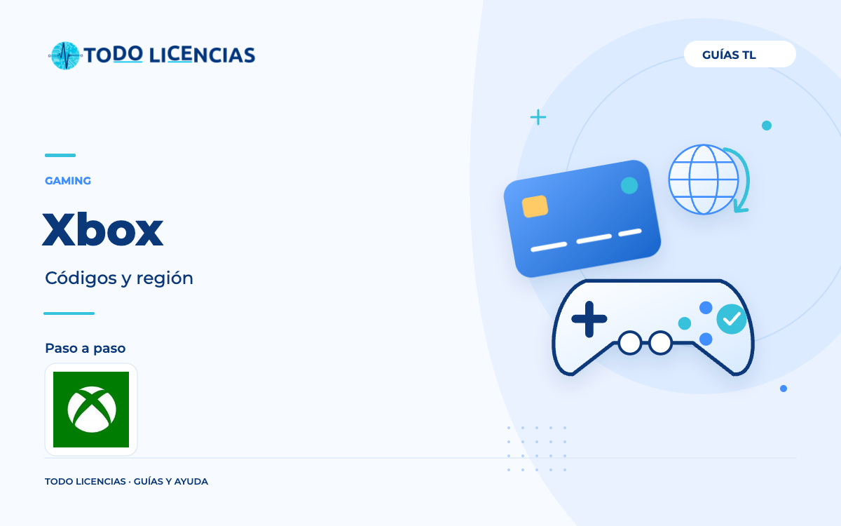 Xbox: Códigos y región. Guía editorial de Todo Licencias con imagen de marca auténtica.